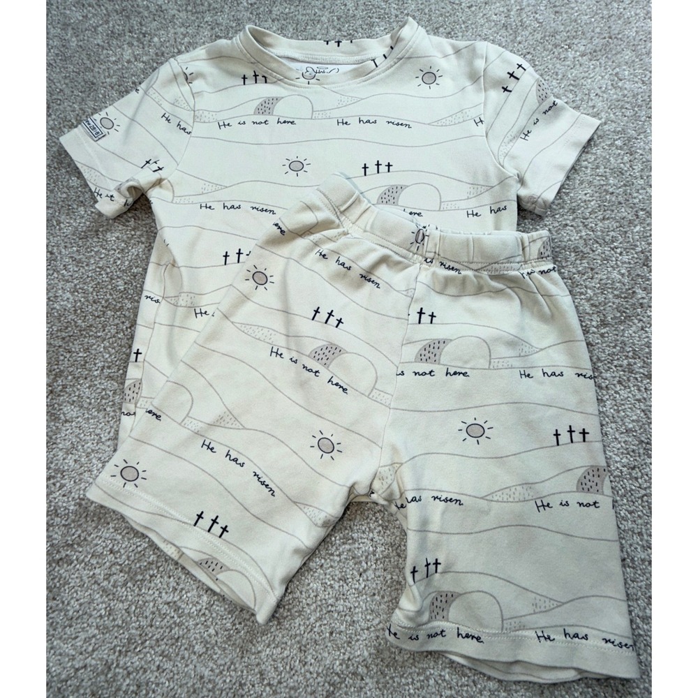Holy Pals Kids 8 He Has Risen Easter Pajama Set Cream Cotton 2pc Snug Fit PJs